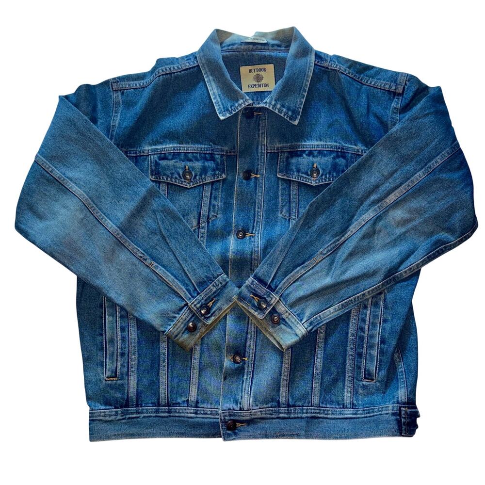Vintage Outdoor Expedition Trucker Jacket Men Medium Blue Denim Classic Hongkong